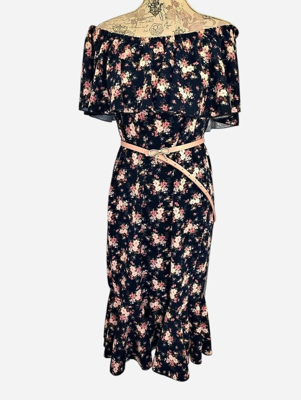 LuLaRoe Navy Floral Off-Shoulder Midi Dress